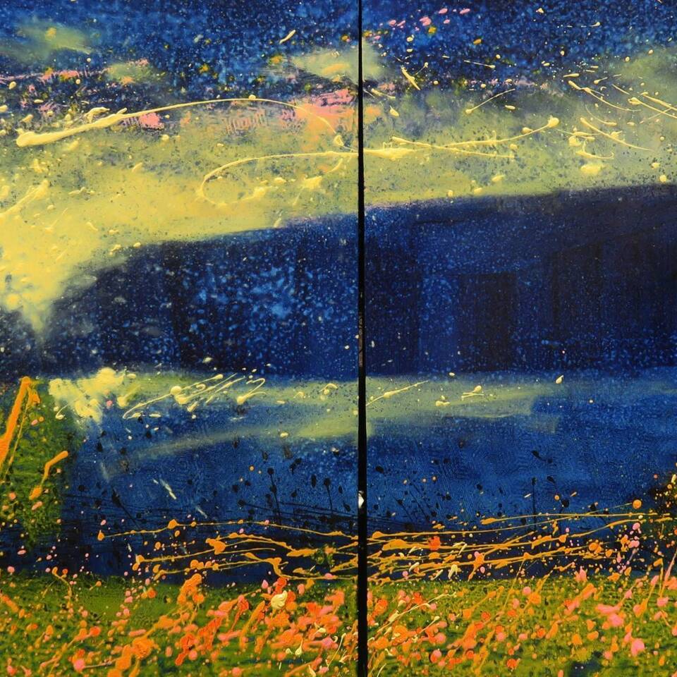 Graham Cox RCA  'Electric Storm Diptych' Oil on canvas 180cms x 90cms