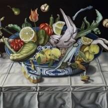 Alan Salisbury De constructed bowl of Fruit and Vegetables 2018 Oil on Board 50 5 x 69cm 2835 with commission