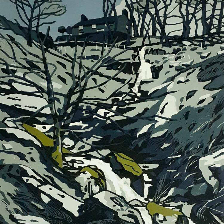 ANN LEWIS - THEY SAID IT MIGHT SNOW, REDUCTION LINOCUT, 54X67CM, £295