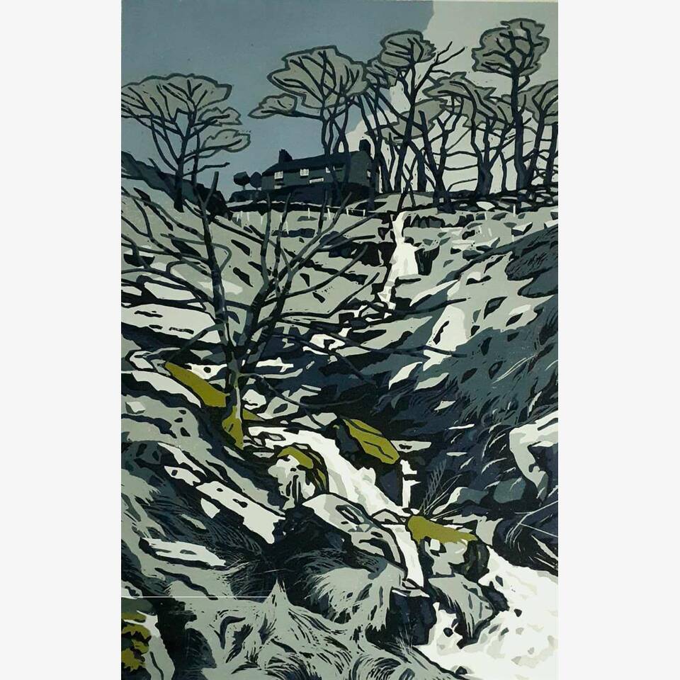 ANN LEWIS - THEY SAID IT MIGHT SNOW, REDUCTION LINOCUT, 54X67CM, £295