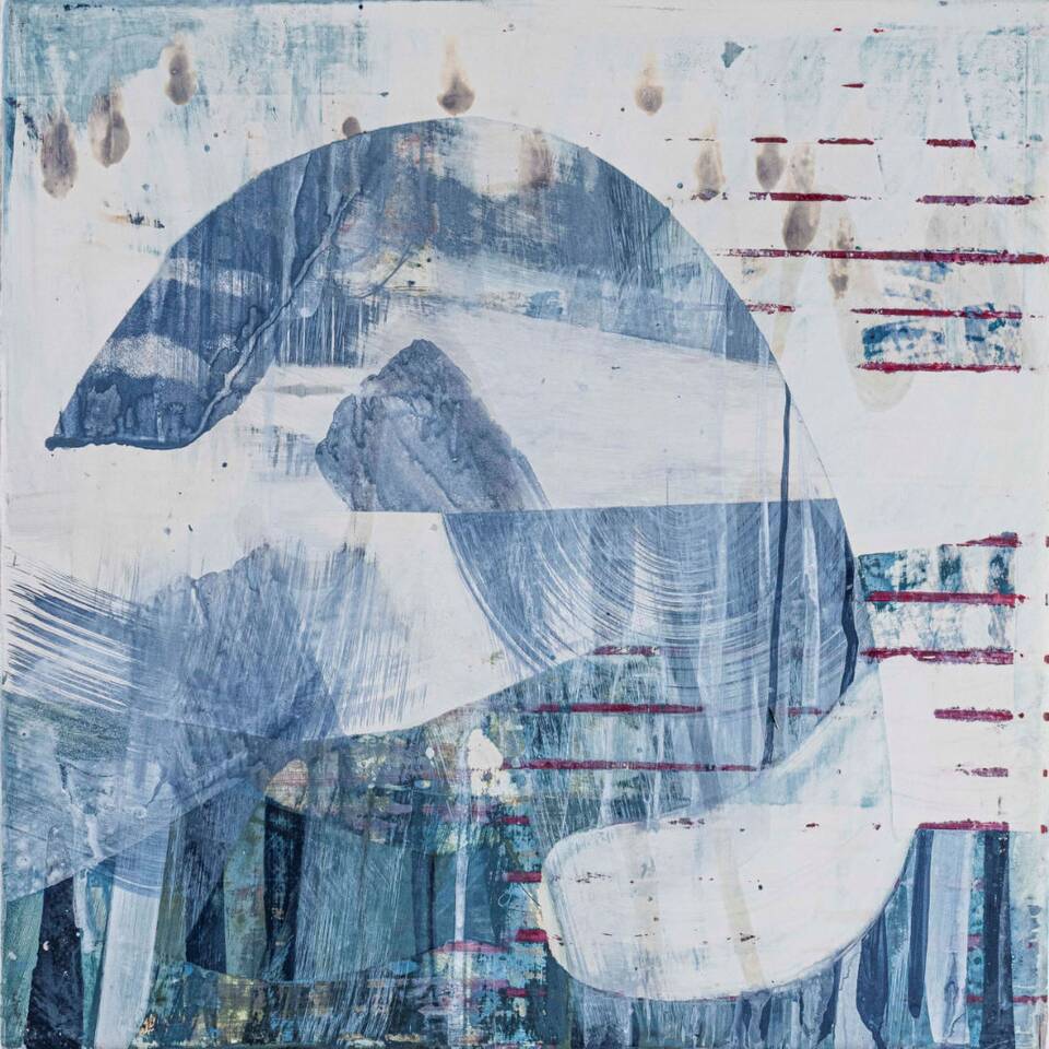 CARYS ELLA WILSON - TEMPORARY BLINDNESS, EGG TEMPEREA, COCHINEAL INK, GUM ARABIC AND GESSO ON CRADLED BOARD, 40X40CM £375