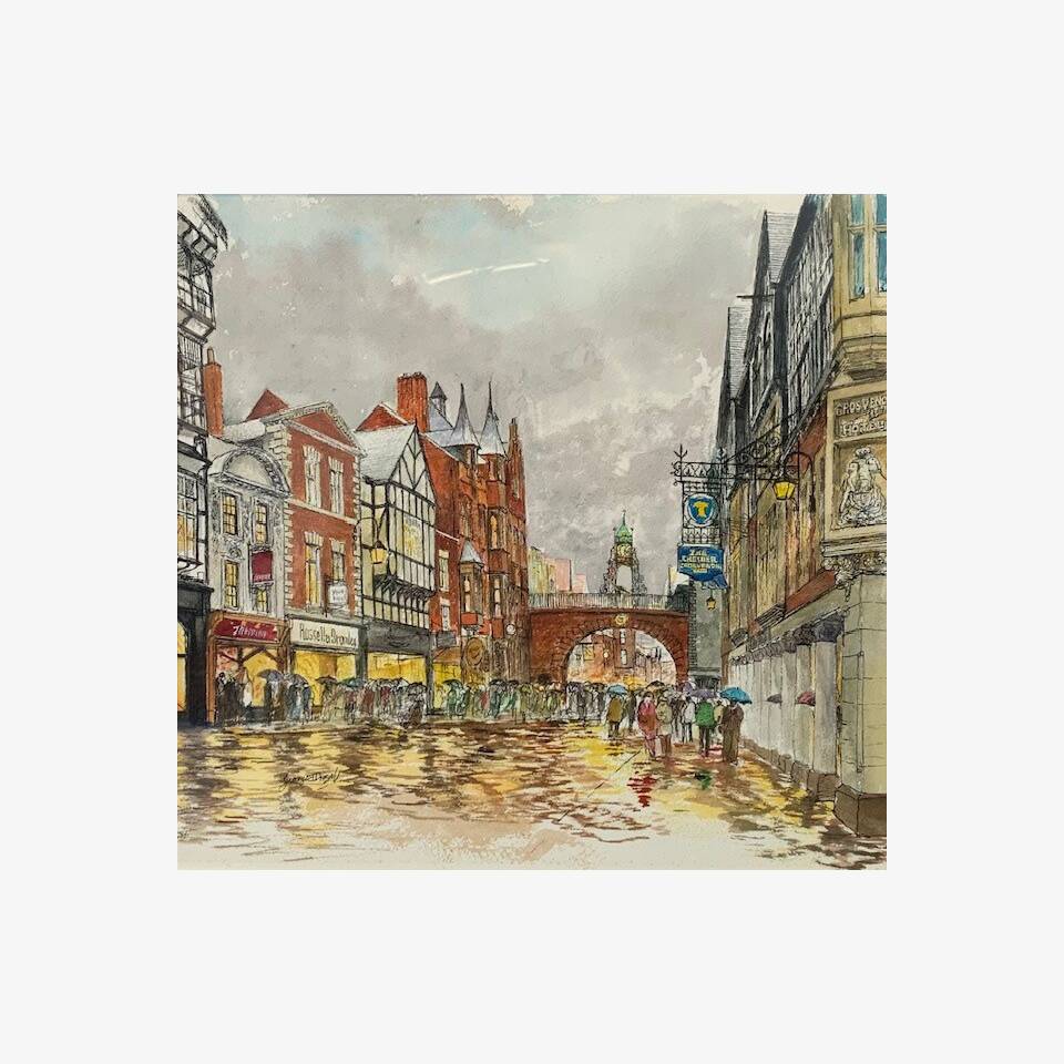 GEORGE DROUGHT - EAST GATE CHESTER, WATERCOLOUR, 49X49CM, £140