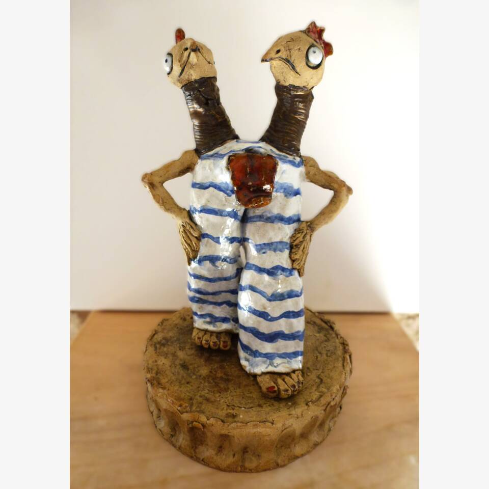 PEA RESTALL - WHO GIVES TWO CLUCKS, STONEWARE CERAMIC, 30X18X18CM, £275