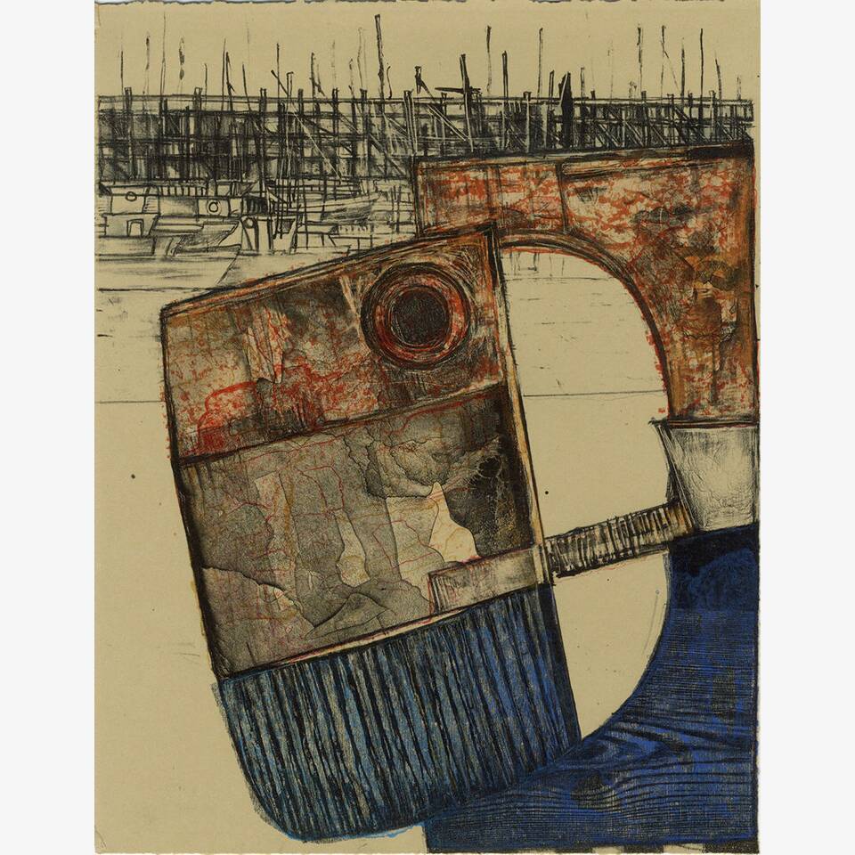 PAUL CROFT - QUAYSIDE CONSTRUCT: BEACHED AB3, LITHOGRAPH ON RIVES PAPER, 58X50CM, £250