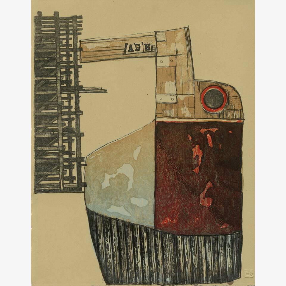 PAUL CROFT - QUAYSIDE CONSTRUCT: DOCK, LITHOGRAPH ON RIVES PAPER, 58X50CM £250