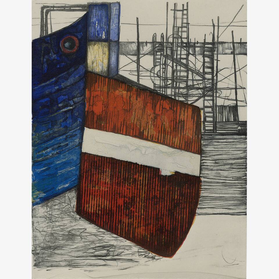 PAUL CROFT - QUAYSIDE CONSTRUCT: RED STAR WHITE, LITHOGRAPH ON RIVES PAPER, 58X50CM, £250