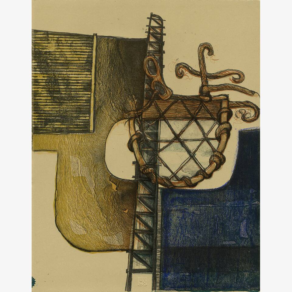 PAUL CROFT - QUAYSIDE CONSTRUCT: TRAWL, LITHOGRAPH ON RIVES PAPER, 58X50CM, £250