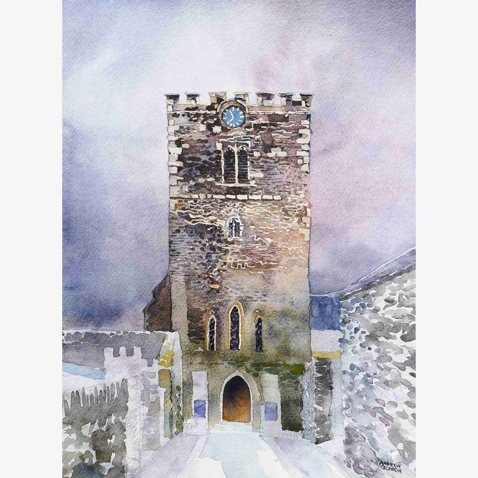 ANDREW JENKIN 'ST MARYS CHURCH CONWY' WATERCOLOUR 56 X46 CM £475