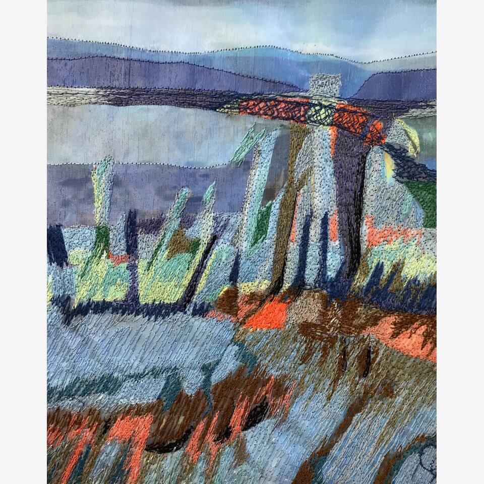 CHRISTINE GARWOOD 'CROSSROADS' PAINT AND TEXTILES 41 X33 CM £245