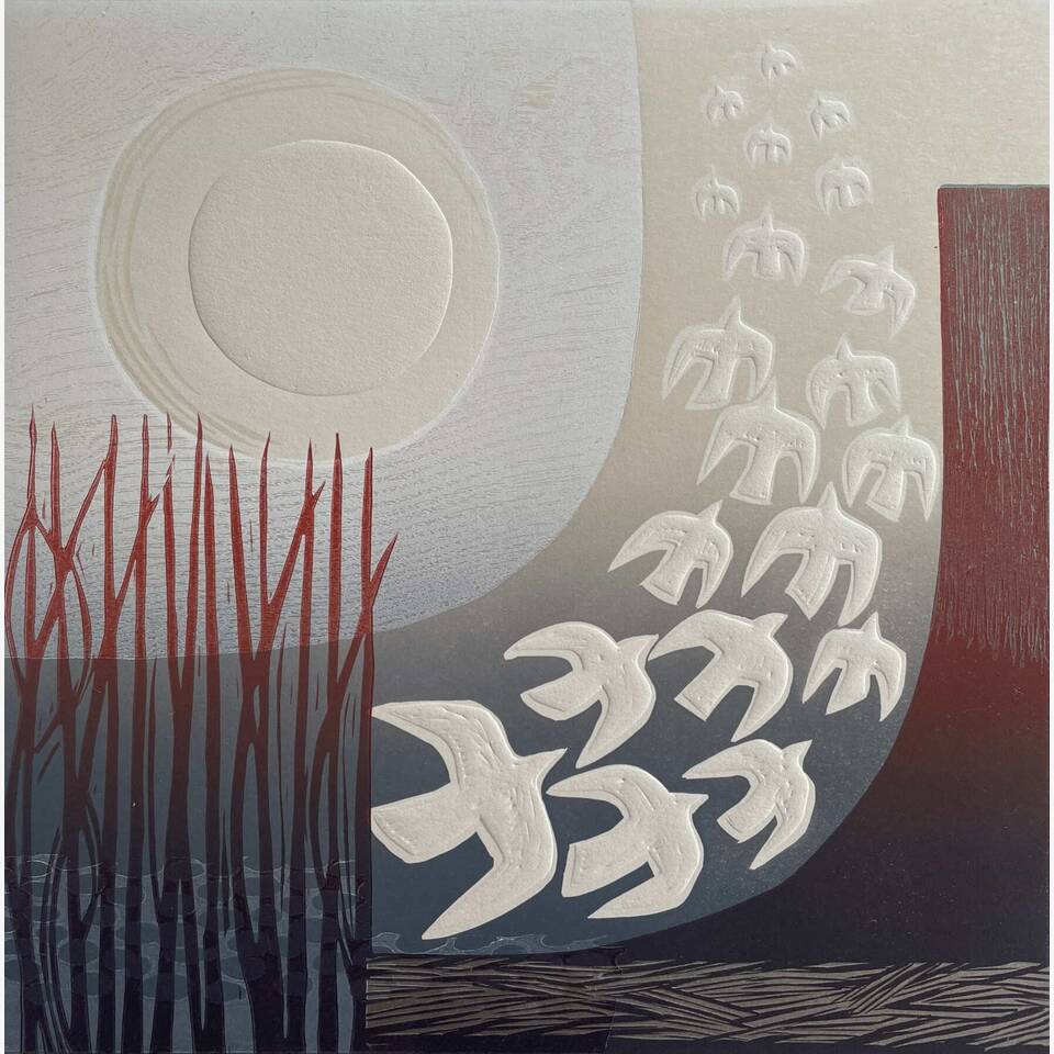 CHARLOTTE BAXTER RCA 'CYFNOS' 48 X 46 LINOCUT AND WOODCUT WITH BLIND EMBOSSING £350