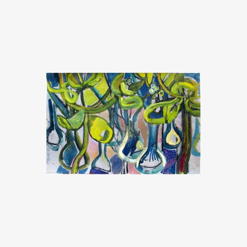 KIM ATKINSON RCA 'GREEN ONIONS' 33 X 51 GOUACHE AND OIL ON PAPER £380