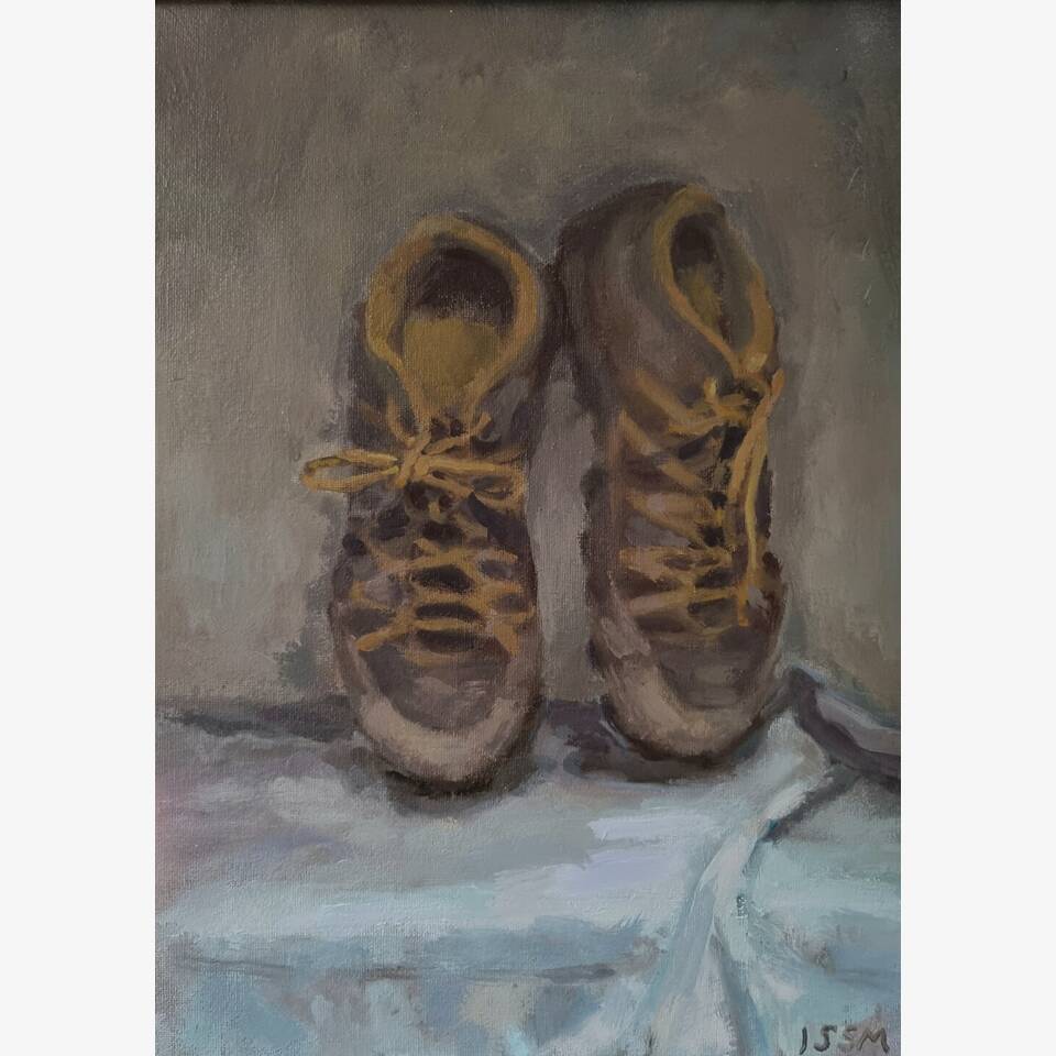 NIGEL GLAZE ARCA 'IN THE SHADOWS OF MY FAVORITE SHOE 38 X 30 OIL ON PANEL £750