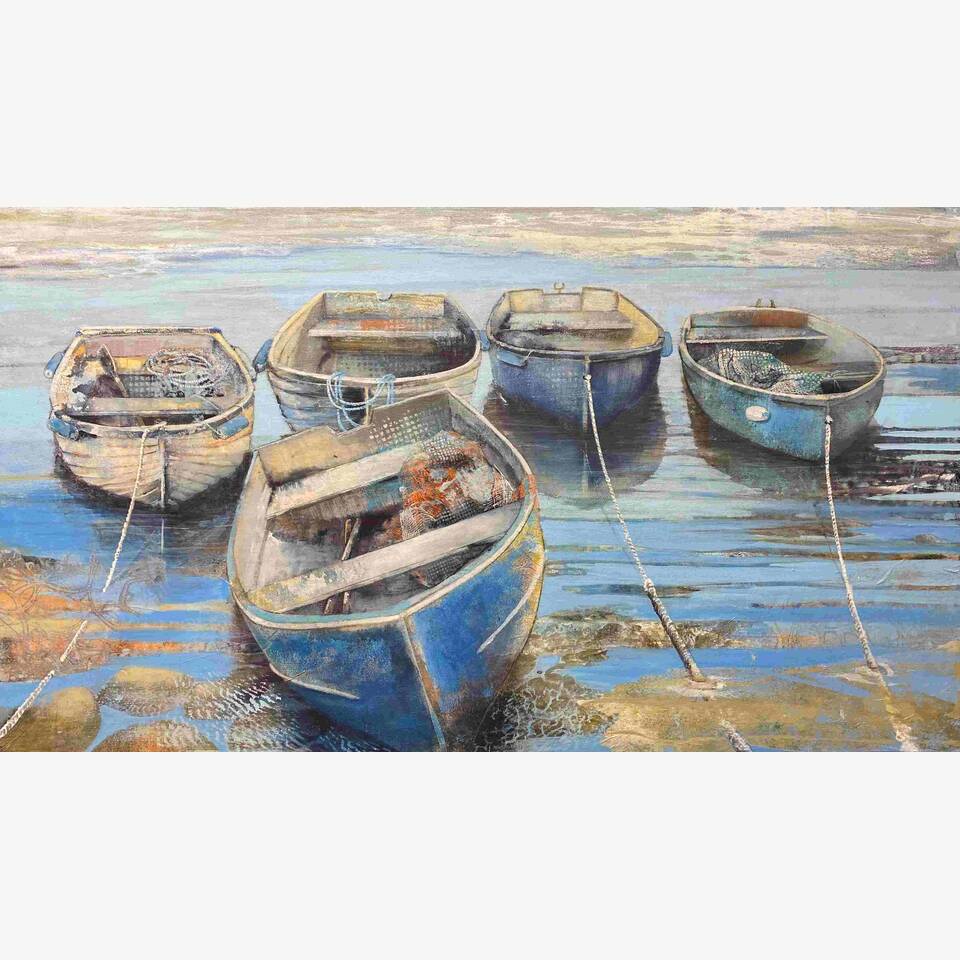 RONNIE DRILLSMA ARCA 'WAITING ON THE TIDE ' 88 X 50 ACRYLIC COLLAGE £850