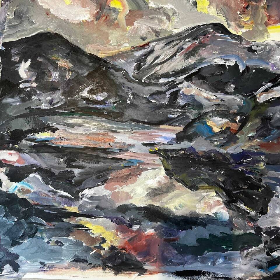 SUSAN CANTRILL WILLIAMS ARCA 'WINTER COLOURS LLYN GWYNANT' 70 X 70 ACRYLIC ON PAPER £450