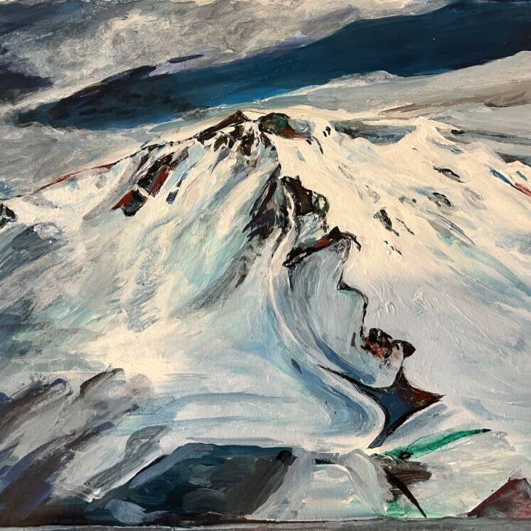 MOUNTAIN VAL DISERE 100 CM x 85 CM MIXED MEDIA £1500