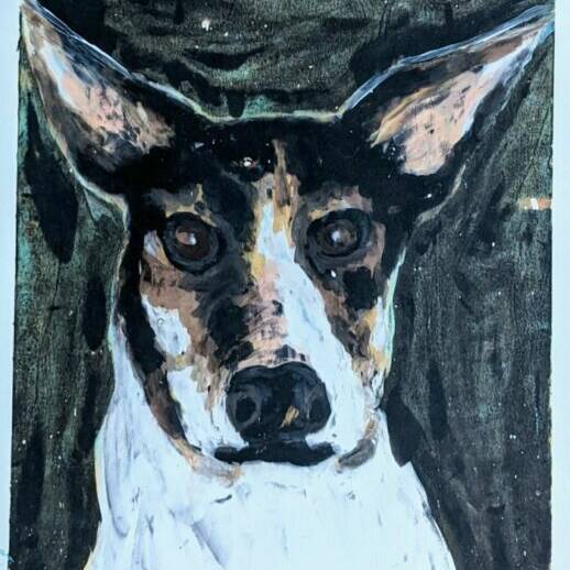 Caroline Maddison, 'Dog Waiting/Night', print sgrin mono / mono screen print, 36 x 26 cm (heb gynnwys ffrâm / not including frame), £195