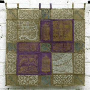 Emma Aldridge "Chester Cathedral Buff Quilt" Relief prints on mulberry paper with fagoted trim, 50 x 50cm £300