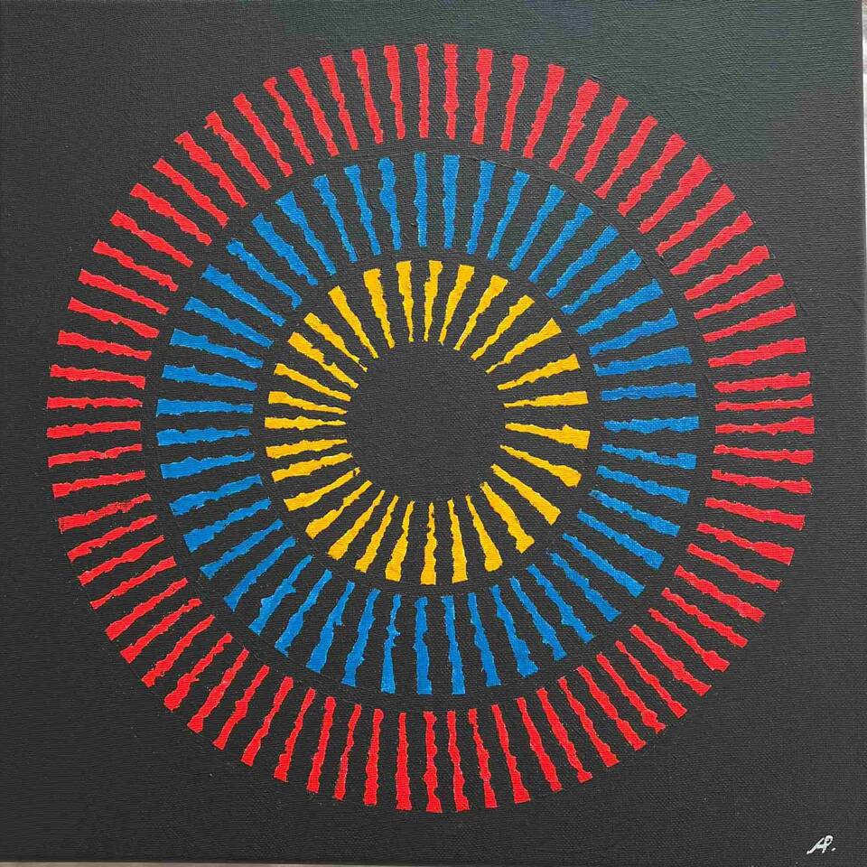 ALAN PALMER RCA 'TARGET' 40 X 40 ACRYLICS £140