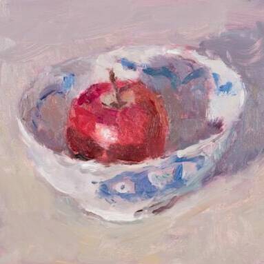 Lynne Cartlidge RCA Red Apple in a Chinese Bowl 420 Oil on Board 16 5cm x 17 5cm framed