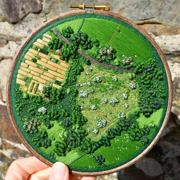 118610 A simple life aerial orchard and allotment embroidery Victoria Richards