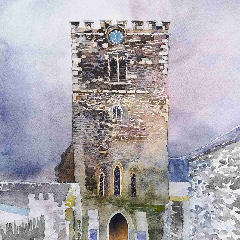 SOLD ANDREW JENKIN 'ST MARYS CHURCH CONWY' WATERCOLOUR 56 X46 CM £475 SOLD