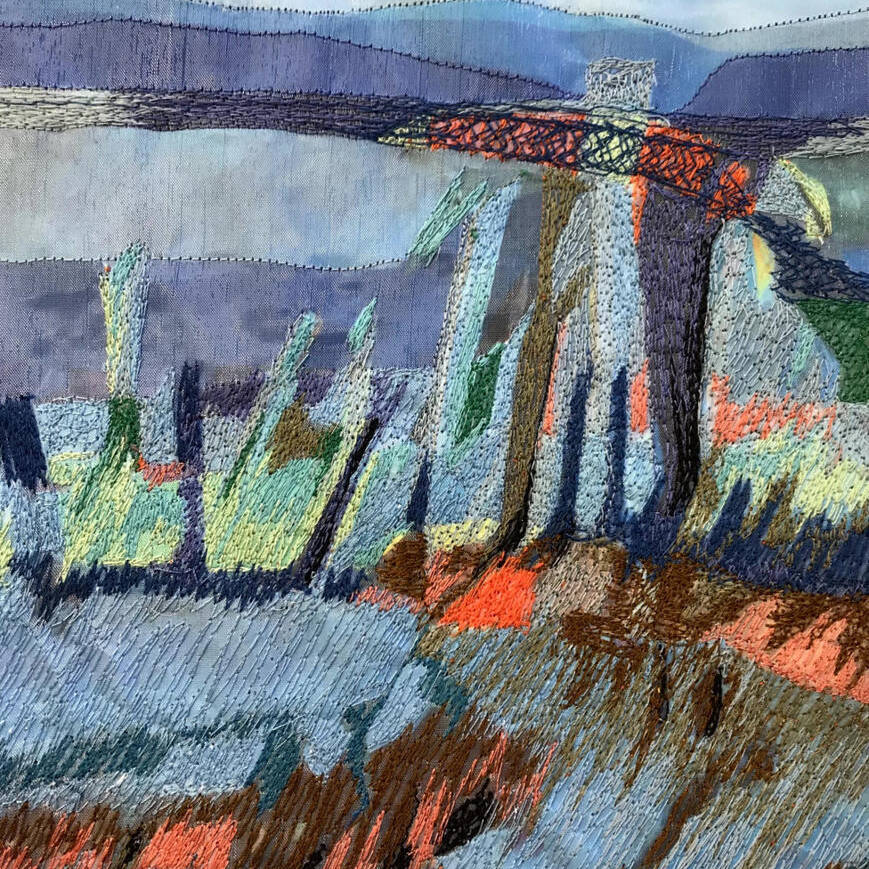 CHRISTINE GARWOOD 'CROSSROADS' PAINT AND TEXTILES 41 X33 CM £245