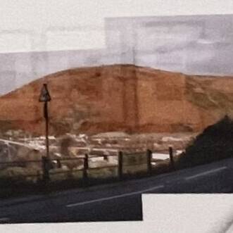 CERI THOMAS VPRCA  'MYNYDD DINAS AND ABERAFAN' IN MEMORY OF ERNEST ZOBOLE PAINTER PHOTOCOLAGE AND PENCIL ON PAPER £195