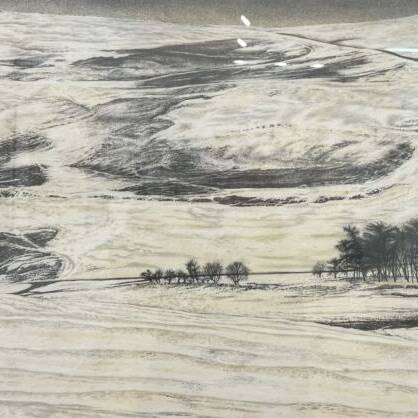 SOLD ALAN SALISBURY RCA 'SNOW LANSDCAPE BRECON BEACON'PENCIL AND CHALK ON PAPER £750 SOLD
