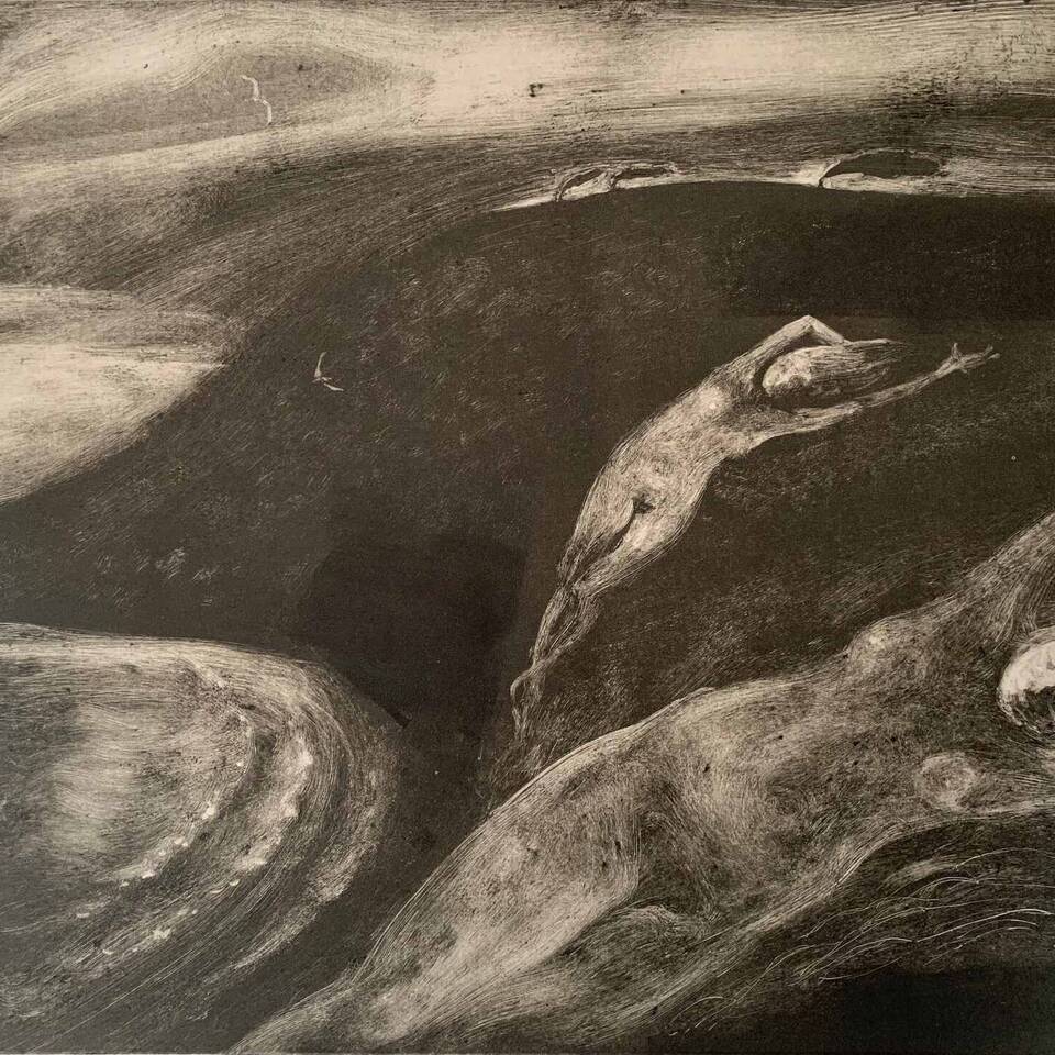 As wind blown thorns monotype 40x44cm