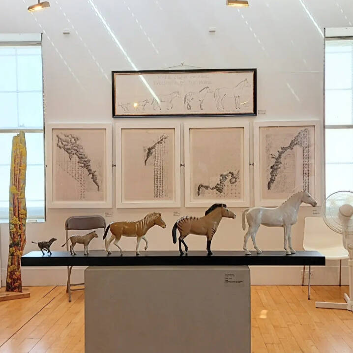 BARRY DAVIES RCA  'EVOLUTION OF THE HORSE' 42 X160 PLASTER AND WOOD £2,750 (available to be cast in bronze price on application )
