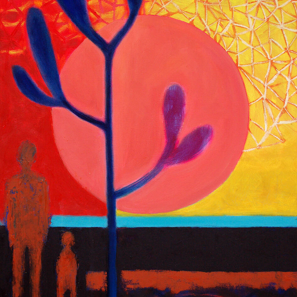 NOËLLE GRIFFITHS SUN DREAMING FATHER AND SON 50x40cm OIL ON CANVAS  £750