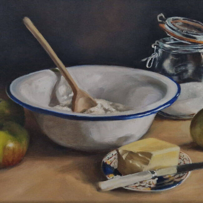 JULIE DAVIS ARCA 'APPLE PIE' 36 X 50 OIL ON BOARD £550