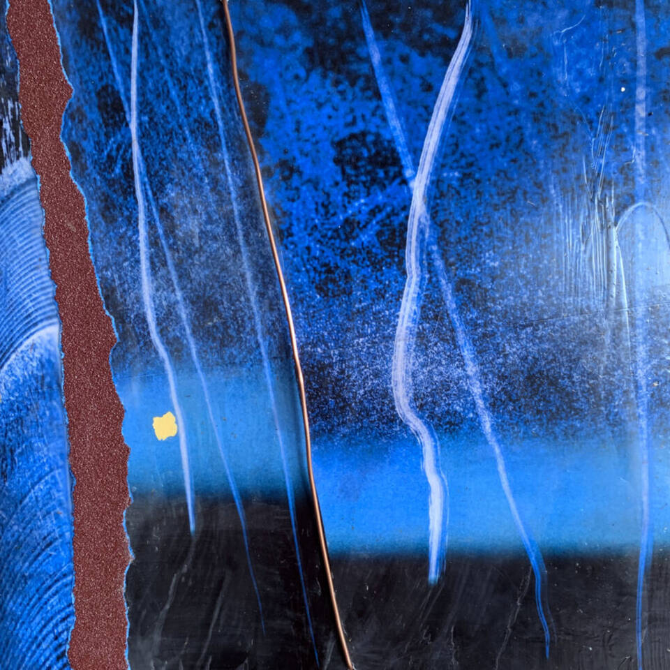 PERSEVERANCE VALLEY 37CM x 37CM ENCAUSTIC WITH COPPER, SANDPAPER AND GOLD LEAF £350