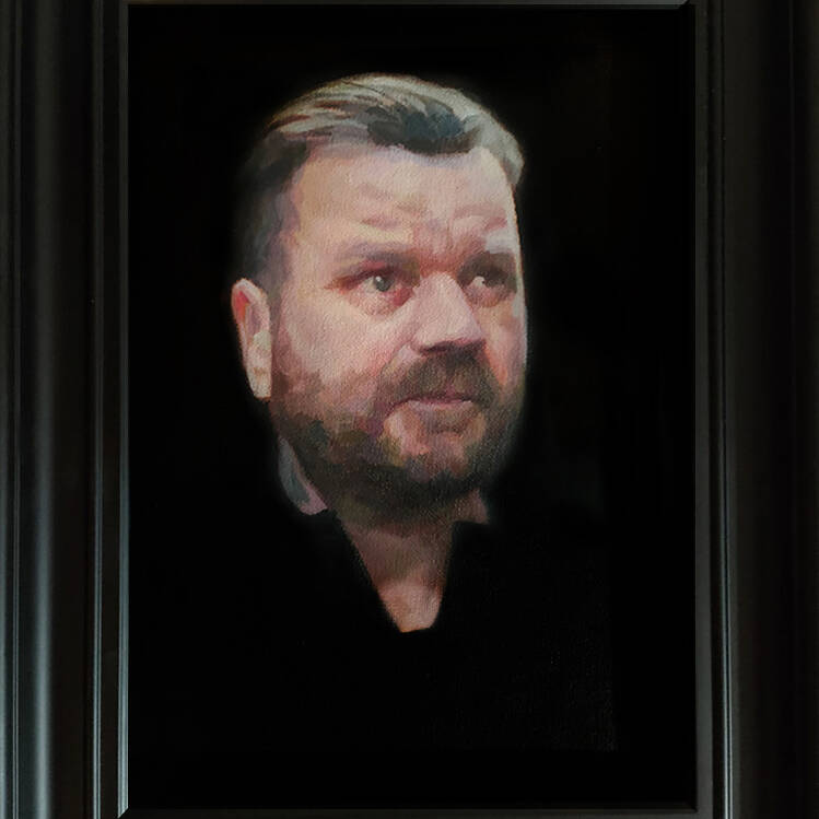 ADRIAN JAMES 'BEAMISH SELF PORTRAIT' OIL 39x31 CM  £350