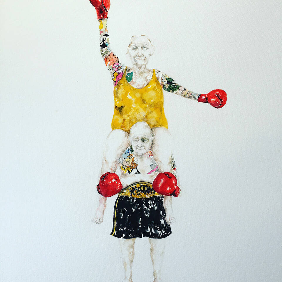 Adam De Ville "Love on the Ropes" ink and watercolour 90 x 70cm £850