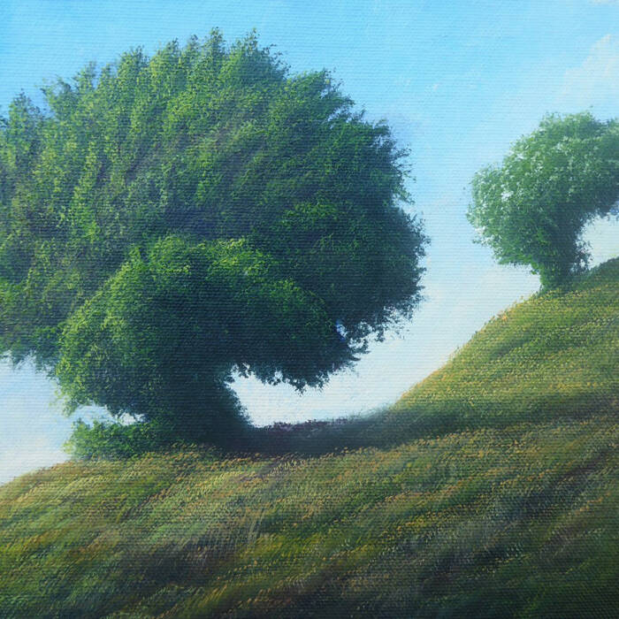 Gerald Dewsbury Two trees on a hill oil on canvas board 26x20cms
