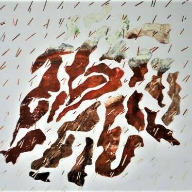SOLD Richard Gant Hunstanton Cliffscape Collage Oil Bar on Paper 43 x 54 cm 400 SOLD