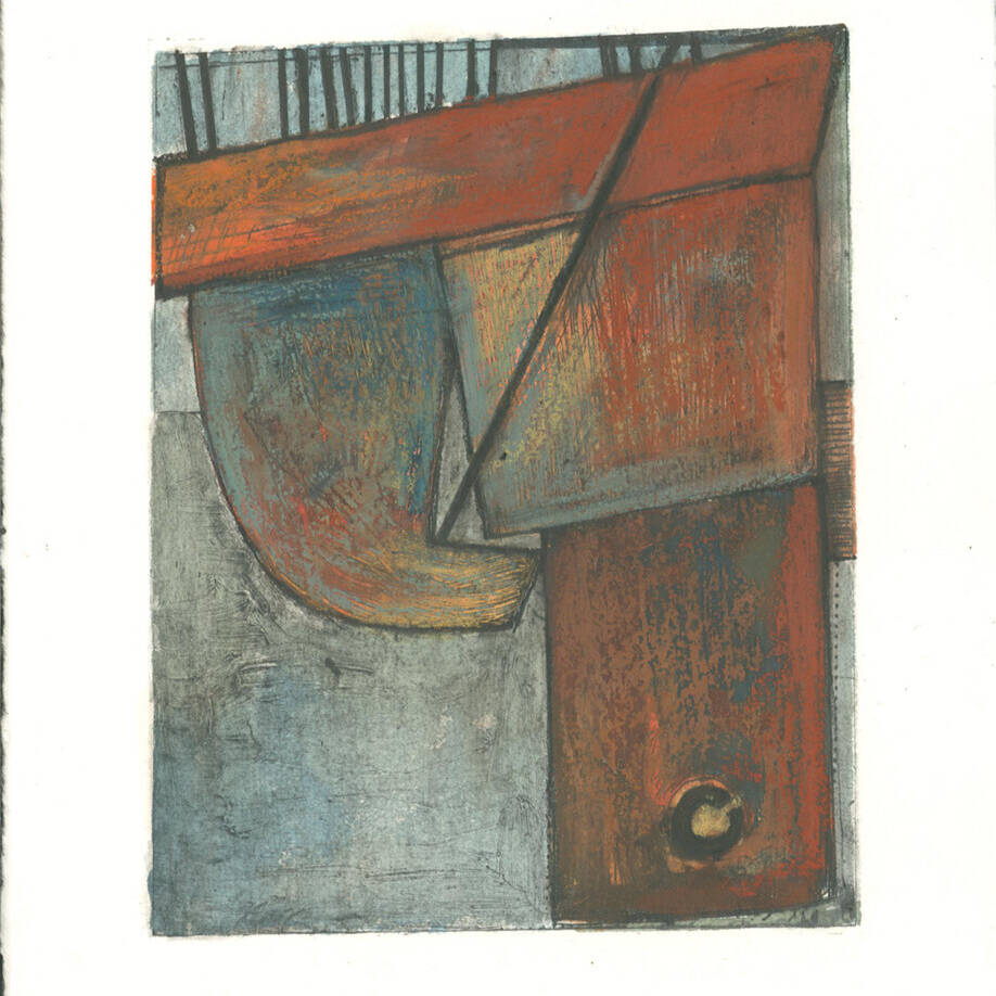 PAUL CROFT RCA 'DRY DOCK HIGH AND DRY' DRYPOINT, WATERCOLOUR, PENCIL AND OIL PASTEL ON HANEMÜHLE PAPER, 30X24CM, £125