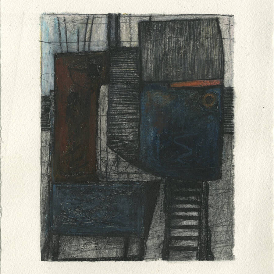 PAUL CROFT RCA 'HARBOURSIDE FISHERY: KILKEEL III' DRYPOINT, WATERCOLOUR, PENCIL AND OIL PASTEL ON HANEMÜHLE PAPER, 30X24CM £125