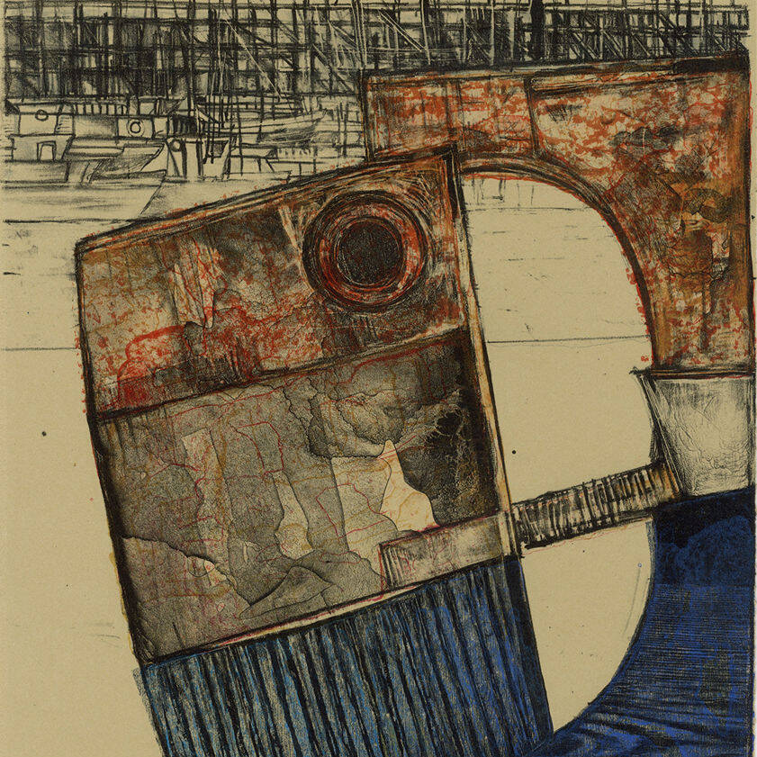 SOLD PAUL CROFT RCA 'QUAYSIDE CONSTRUCT' BEACHED AB3, LITHOGRAPH ON RIVES PAPER, 58X50CM, £250